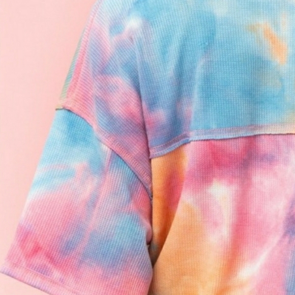 Tie Dye Blue Multi Waffle Knit Top - Picture 7 of 8